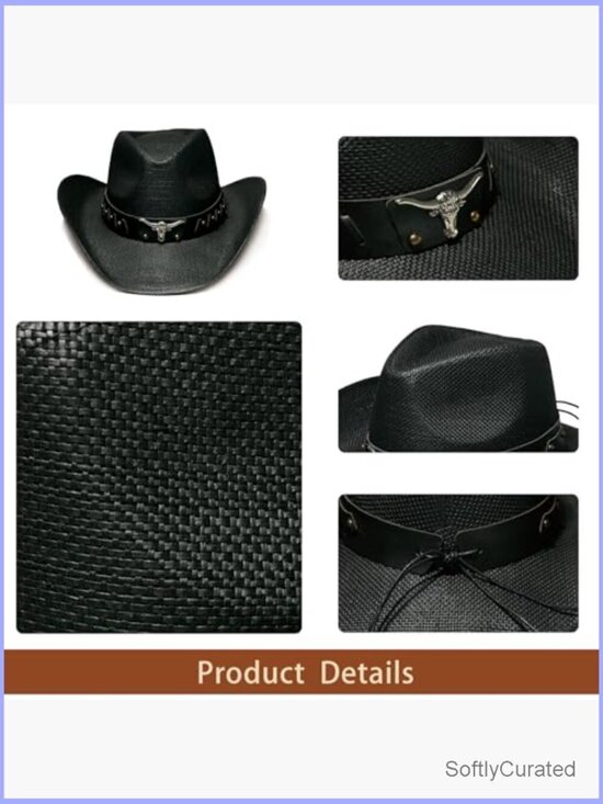 Western Straw Cowboy Hat with Decorative Bands - Unisex Wide Brim Sun Hat main image 4